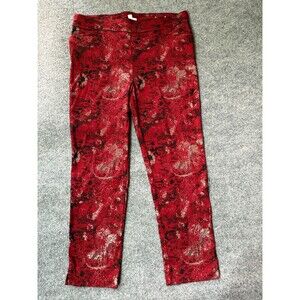 CHICOS Pants Womens Size 2.5 US 14 R Red Black Silver Rayon Blend Lined